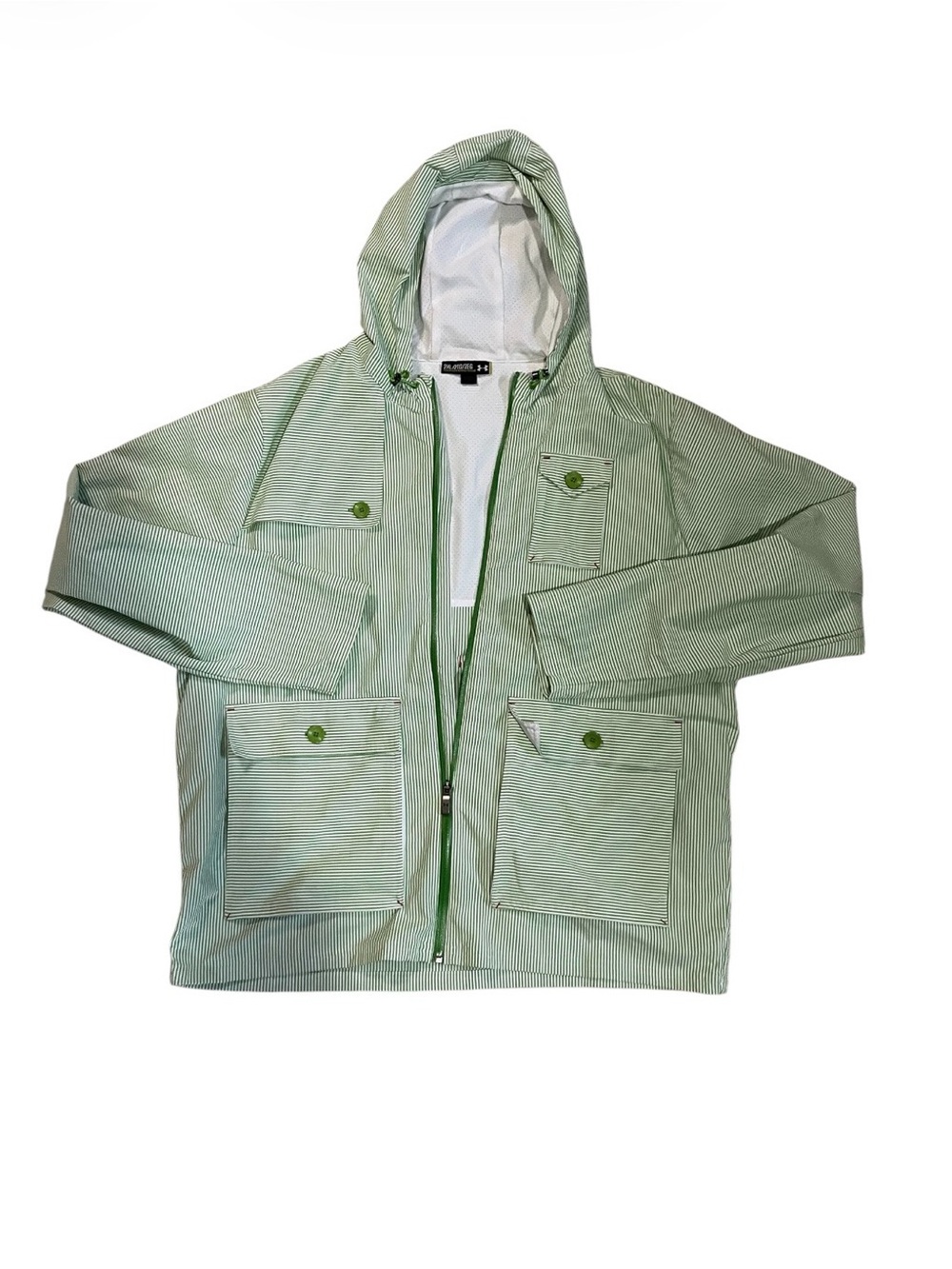 Under Armour Green and White Striped Hooded Jacket